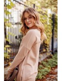 Lockeres Kleid mit Rollkragen und Taschen, beige FI720 – Online-Shop – Boutique